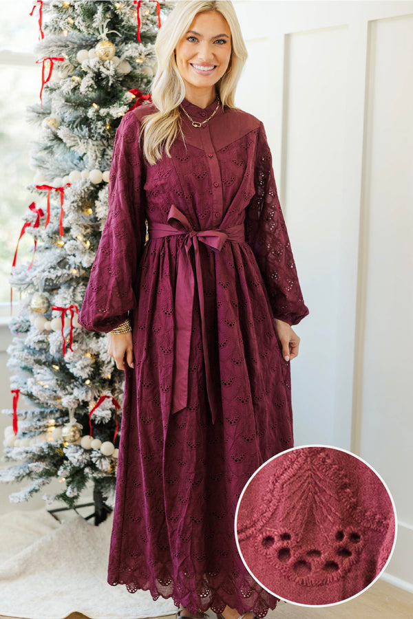 NURSING COLLECTION: Sweet Harmony Burgundy Eyelet Dress