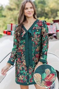 League Of Your Own Emerald Floral Brocade Shift Dress
