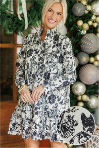 Looking For You Black Toile Babydoll Dress
