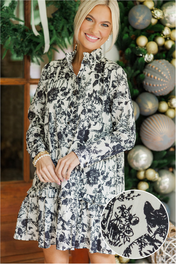 Looking For You Black Toile Babydoll Dress