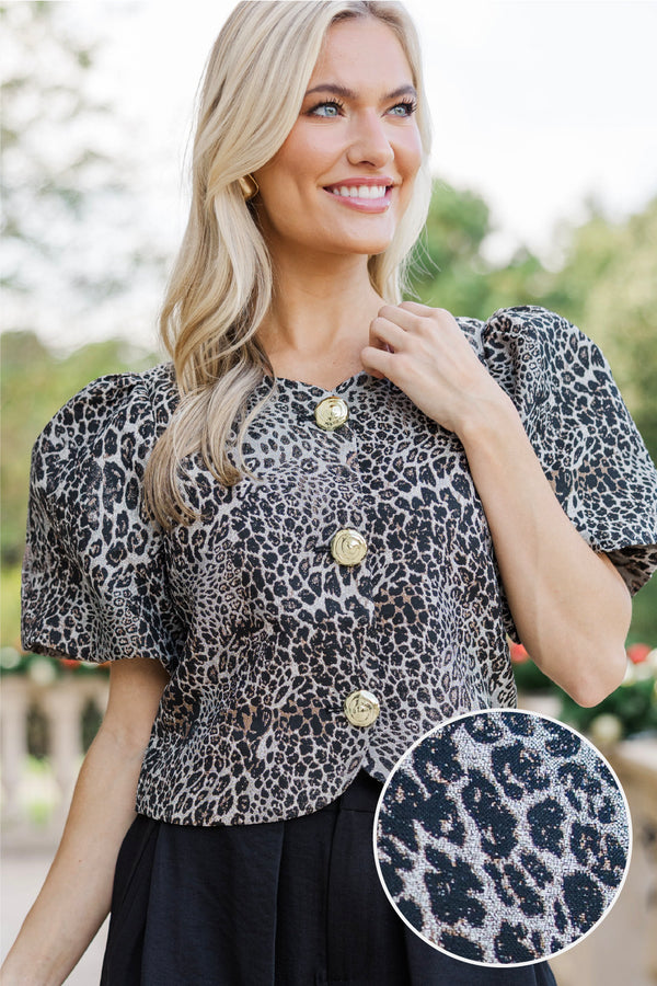 Something To You Black Leopard Cropped Jacket