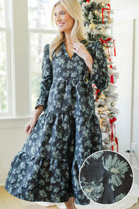NURSING COLLECTION: What A Surprise Black Brocade Midi Dress