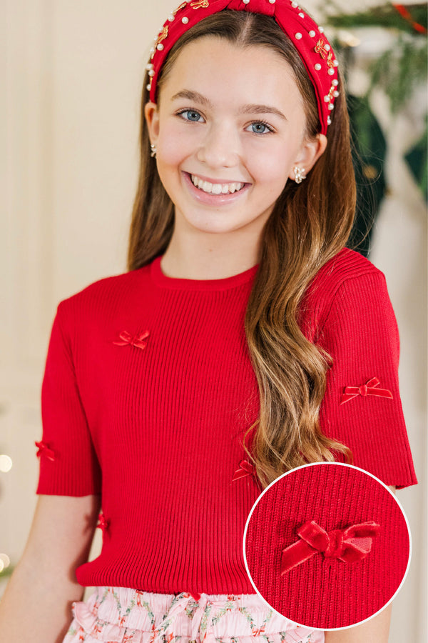 Girls: Warm Wishes Red Bow Sweater