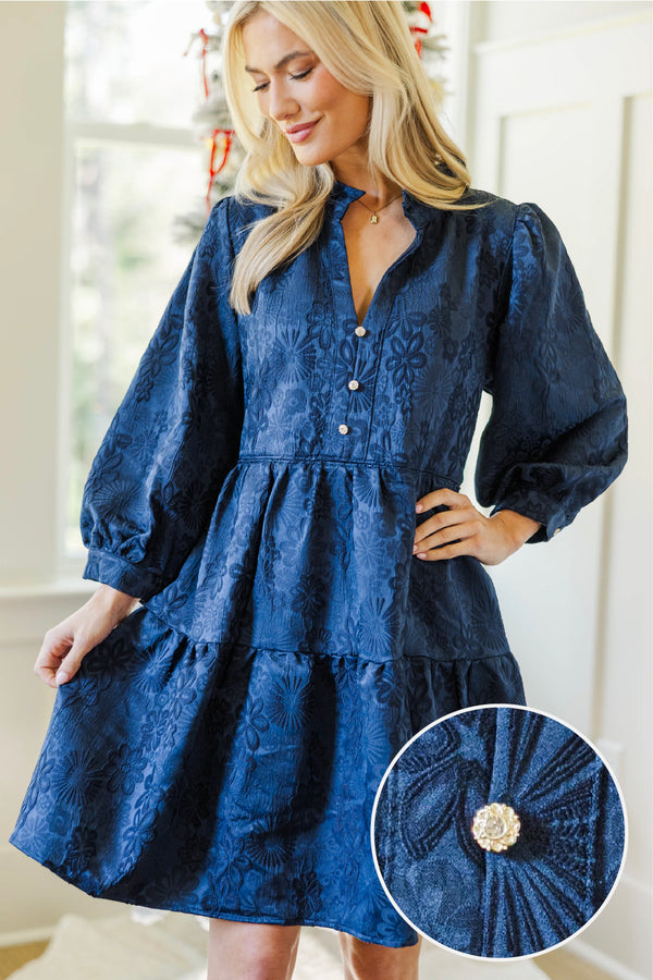 NURSING COLLECTION: All Up To You Navy Blue Textured Dress