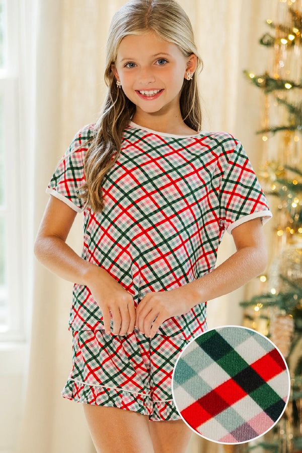 Girls: All Snuggled Up Mint Plaid S/S Bamboo Lounge Set