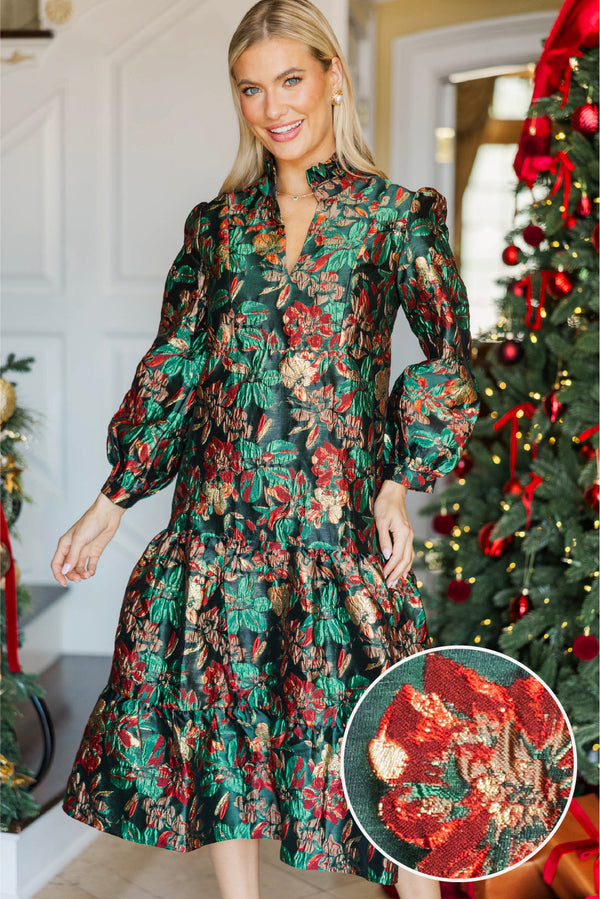 Always On My Mind Emerald Brocade Midi Dress, Medium - The Mint Julep Boutique | Women's Boutique Clothing Always On My Mind Emerald Brocade Midi Dress, Medium - The Mint Julep Boutique | Women's Boutique Clothing