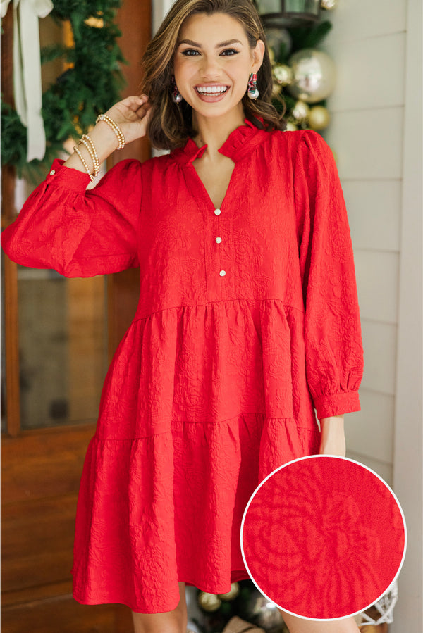 All Up To You Red Floral Textured Dress