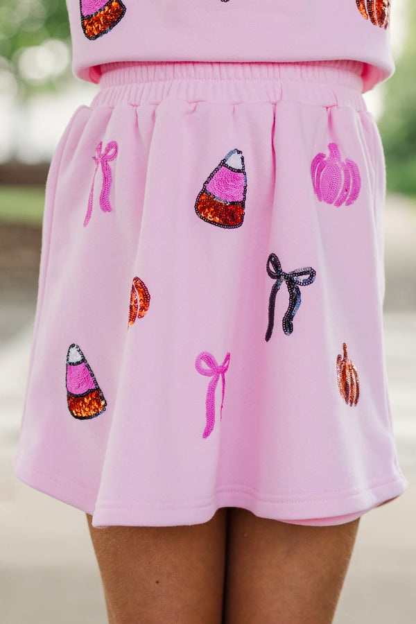 Girls: Candy Crush Pink Halloween Sequin Skort