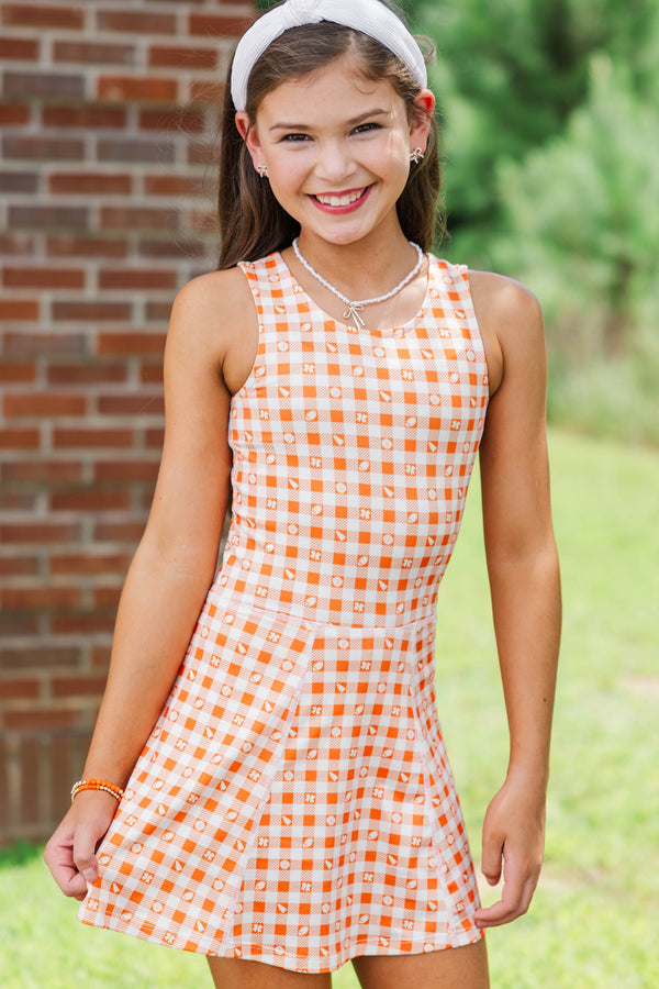 Girls: Cheer Louder Orange Checkered Athletic Dress