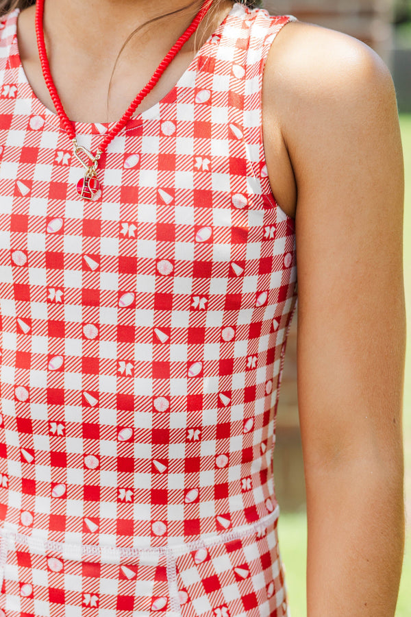 Girls: Cheer Louder Red Checkered Athletic Dress