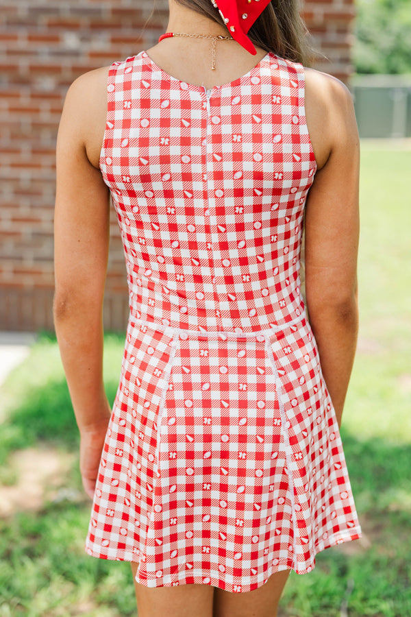 Girls: Cheer Louder Red Checkered Athletic Dress