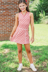 Girls: Cheer Louder Red Checkered Athletic Dress