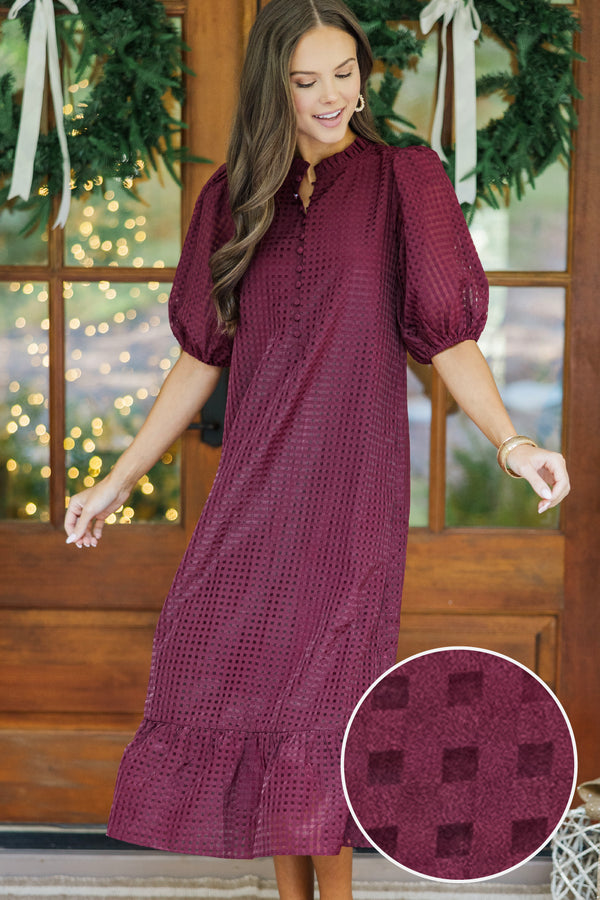 See The Light Burgundy Textured Midi Dress, Medium - The Mint Julep Boutique | Women's Boutique Clothing See The Light Burgundy Textured Midi Dress, Medium - The Mint Julep Boutique | Women's Boutique Clothing