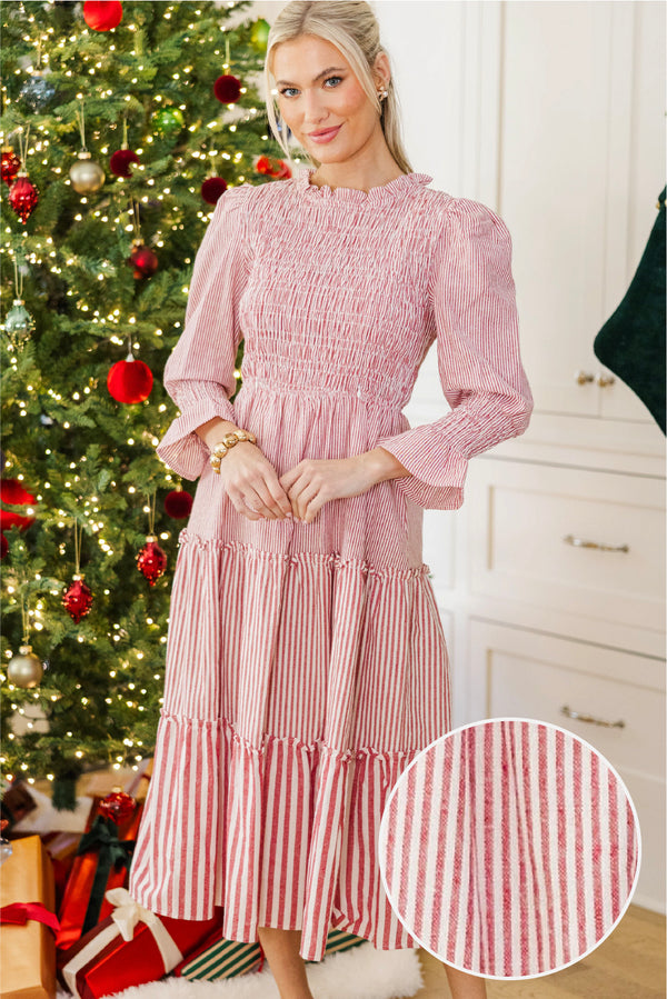 NURSING COLLECTION: Back To You Red Striped Midi Dress