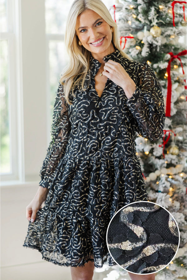 NURSING COLLECTION: Always On My Mind Black and Gold Tulle Babydoll Dress