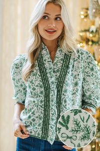 Out For The Day Green Toile Blouse