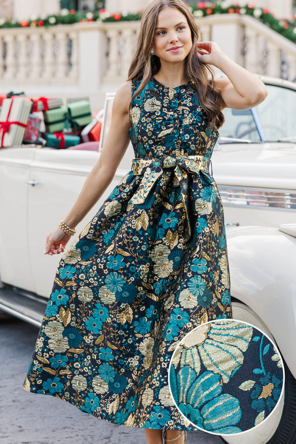 Truly Yours Teal Two Tone Brocade Midi Dress, Large - The Mint Julep Boutique | Women's Boutique Clothing Truly Yours Teal Two Tone Brocade Midi Dress, Large - The Mint Julep Boutique | Women's Boutique Clothing