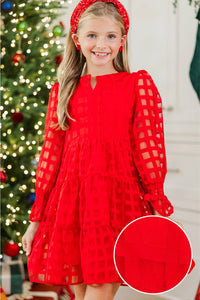 Girls: In Your Happy Place Red Textured Dress