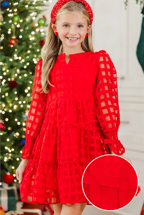 Girls: In Your Happy Place Red Textured Dress
