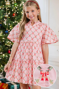 Girls: The Stephanie Pink Bow Print Dress