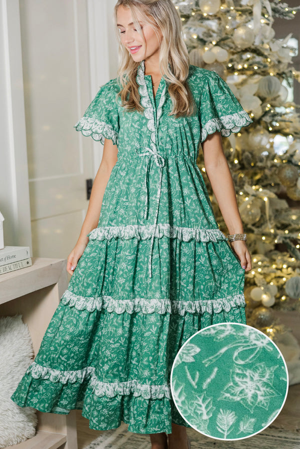 Hear You Out Emerald Toile Midi Dress
