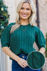 Give It A Try Emerald Green Cable Knit Sweater