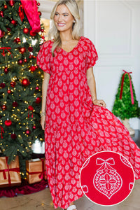NURSING COLLECTION: Falling In Love Red Medallion Maxi Dress
