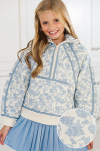 Girls: Always Direct Light Blue Toile Quilted Pullover