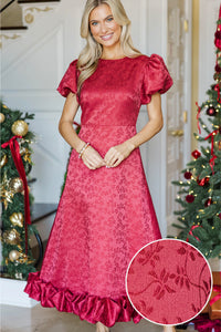 Focus On Me Red Textured Bubble Hem Maxi Dress