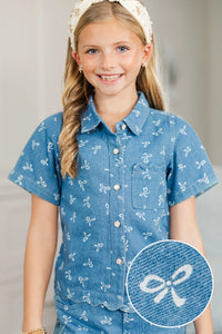 Girls: The Best Time Blue Denim Bow Blouse