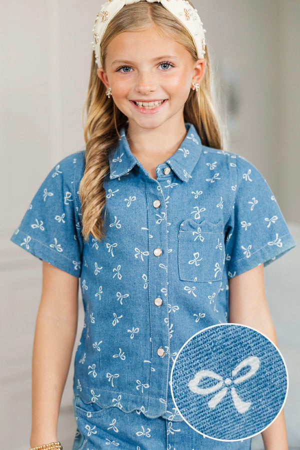 Girls: The Best Time Blue Denim Bow Blouse