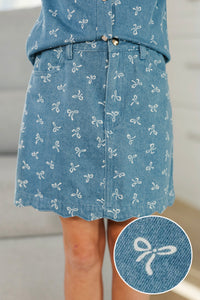 Girls: Taking My Time Denim Bow Print Skirt