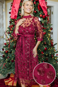 Cheers to Chic Burgundy Flower Applique Midi Dress
