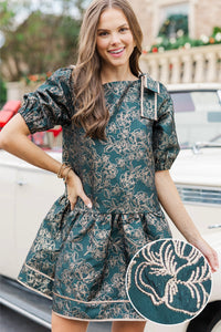 At The Sunrise Emerald Shimmer Brocade Dress