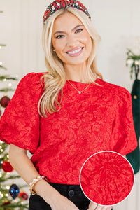 All Is Bright Red Jacquard Blouse