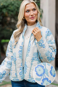 Looking At Success Blue Medallion Quilted Jacket