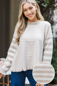 A Comforting Thought Taupe Striped Sweater