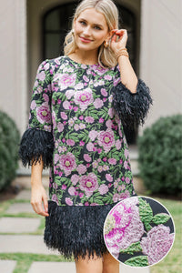 Made For You Black Brocade Shift Dress