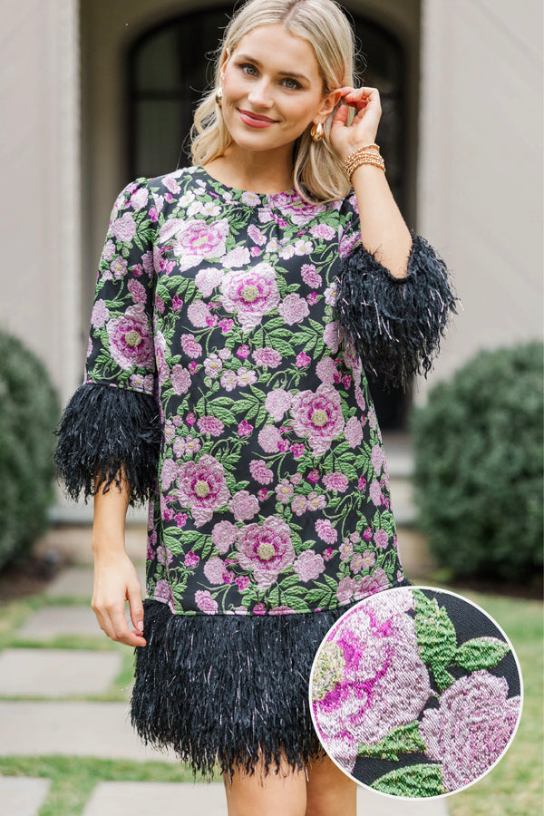 Made For You Black Brocade Shift Dress