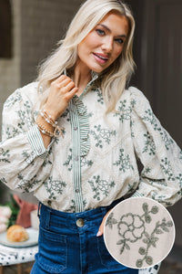 Wildflower Wishes Olive Green Floral Blouse