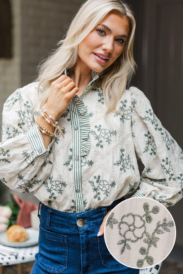 Wildflower Wishes Olive Green Floral Blouse