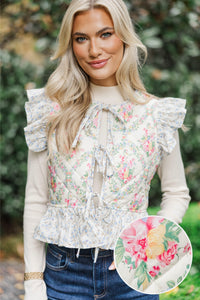 Morning Chill Cream Ditsy Floral Vest