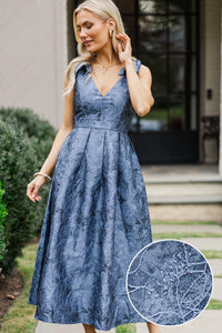 Made For Magic Blue Brocade Midi Dress