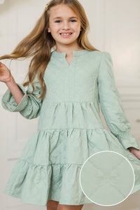 Girls: In Your Happy Place Sage Bow Print Quilted Dress