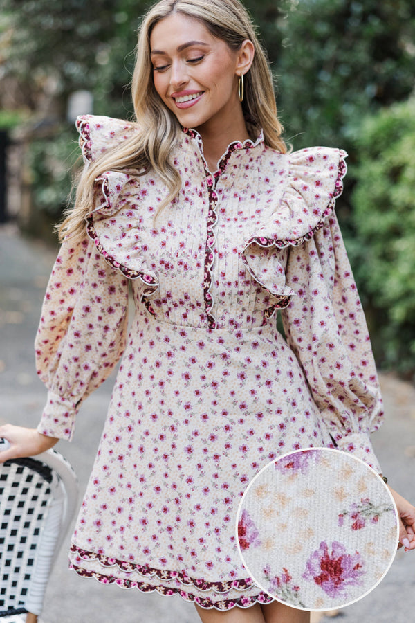 Be My Muse Cream Ditsy Floral Corduroy Dress