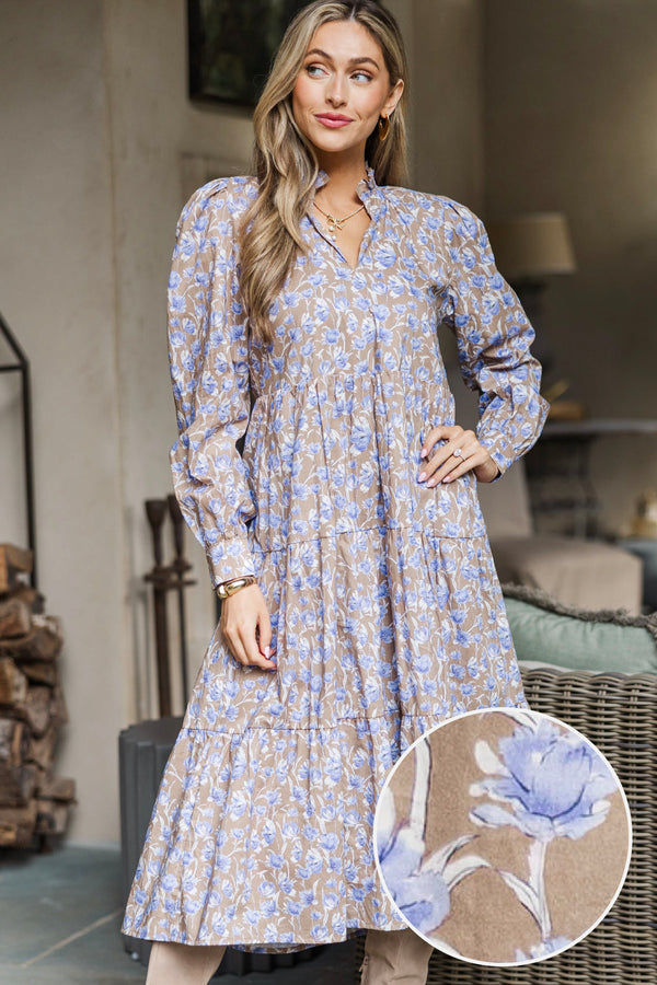 Speaking Up Brown Floral Midi Dress