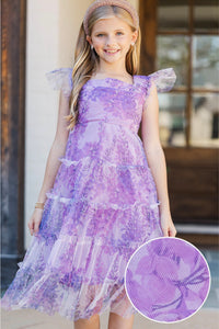 Girls: Think About It Purple Floral Tulle Midi Dress