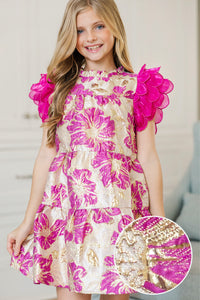 Girls: PREORDER: The Holland Scalloped Pink Brocade Dress