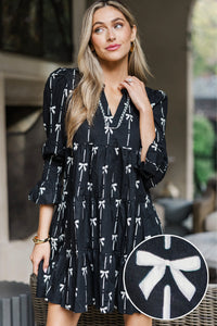 In Your Happy Place Black Bow Print Dress