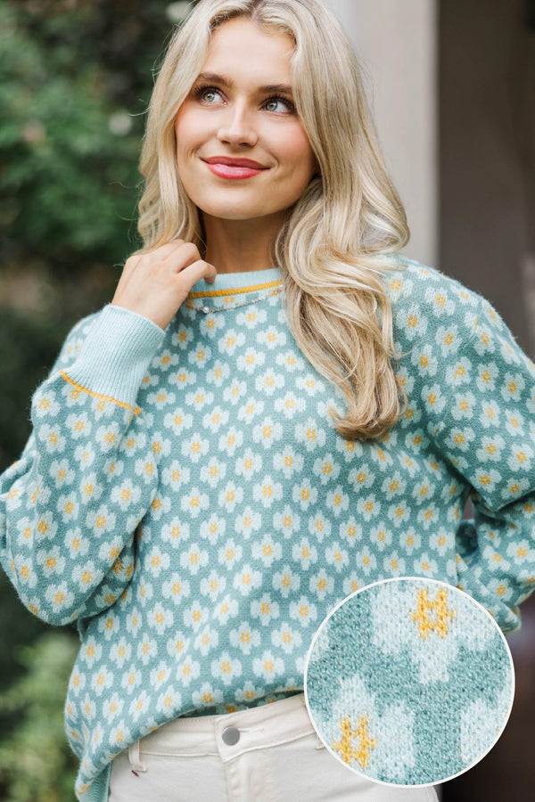 A Happy Day Mint Floral Sweater